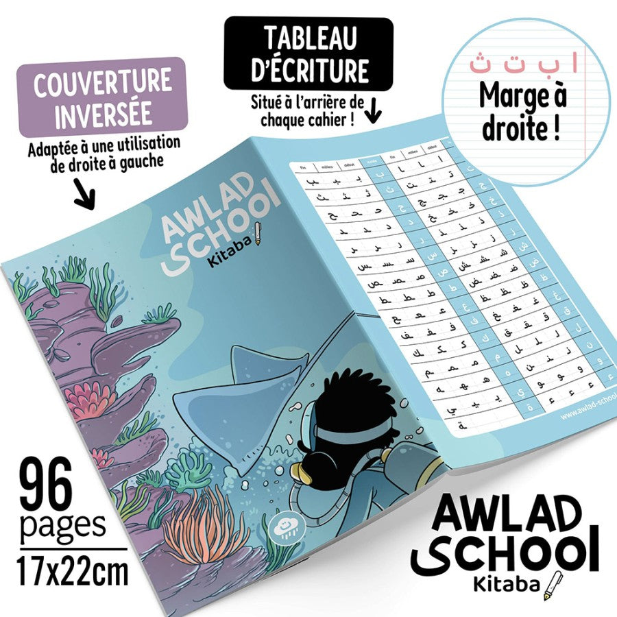 Cahier d’écriture arabe avec marge à droite - Modèle Walad en plongée