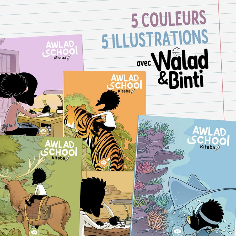 Pack 5 Cahiers d’écritures Arabe avec marge à droite - Walad & Binti