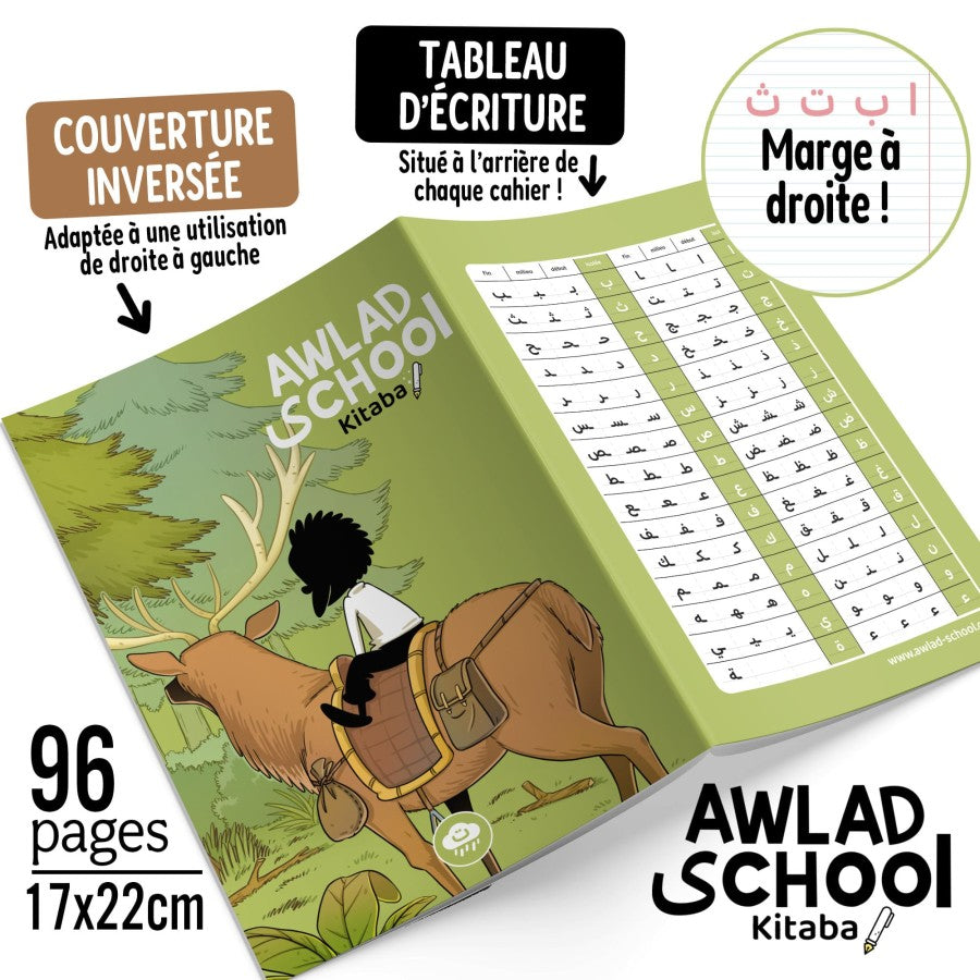 Cahier d’écriture arabe avec marge à droite - Modèle Walad et le cerf