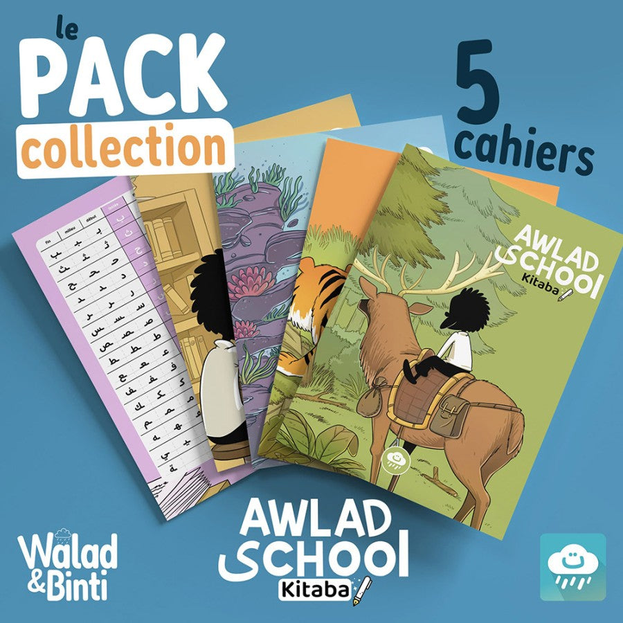 Pack 5 Cahiers d’écritures Arabe avec marge à droite - Walad & Binti
